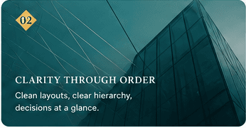A glass hotel facade, representing clarity through order